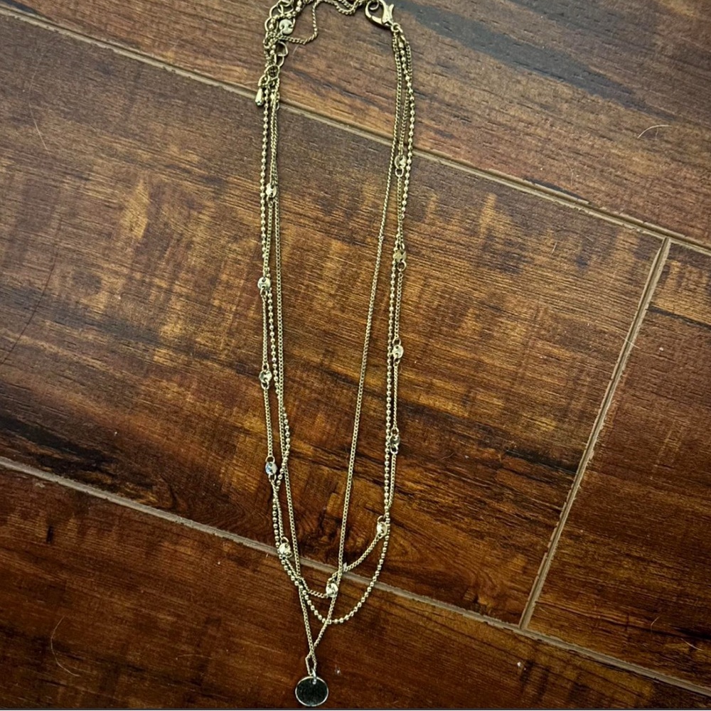 Layered Gold Tone Women's Necklace - Multi Strand Pendant!